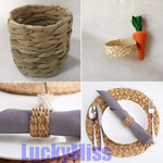 supports carotte tressés rustiques serviettes enroulantes naturelles adhésifs orange beige vert gris decoration table
