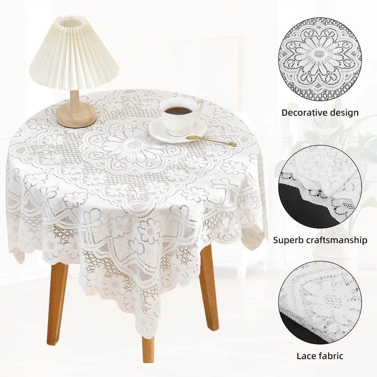 nappe dentelle motif floral vintage shabby chic blanc crème semi transparent table décoration maison