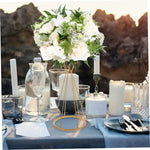 bouquet artificiel moderne blanc vert rose pâle fleurs feuilles verte élégant vase table événement