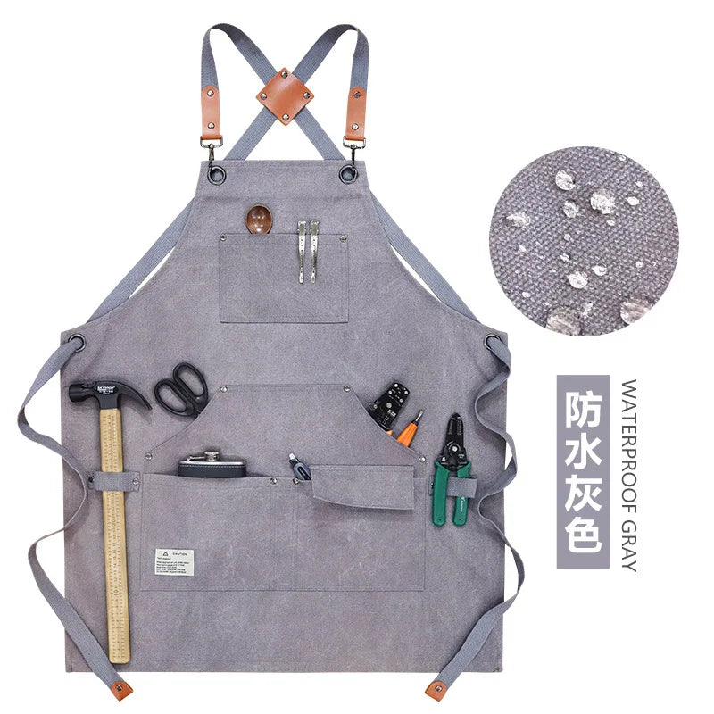 tablier toile coton noir beige bleu gris pratique robuste poche outils épingles