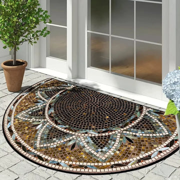 tapis d'entrée intérieur décoratif mosaïque motifs floraux multicolore anti poussière antidérapant absorbant eau