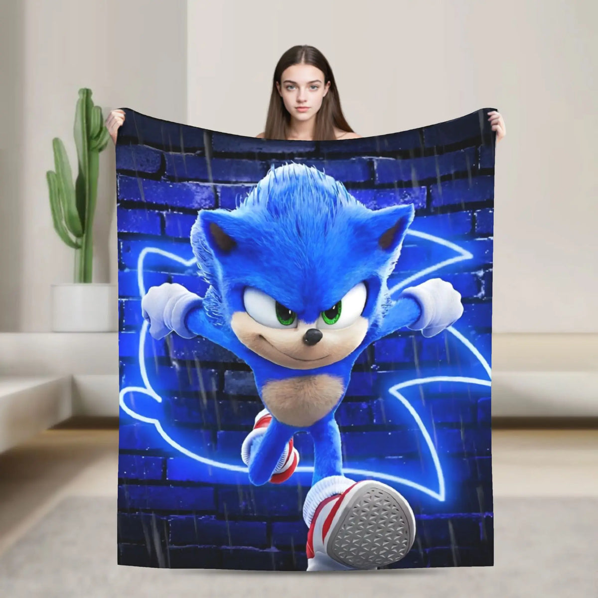 couverture bleu blanc sonic dessin animé polyester polaire moderne portable toutes saisons