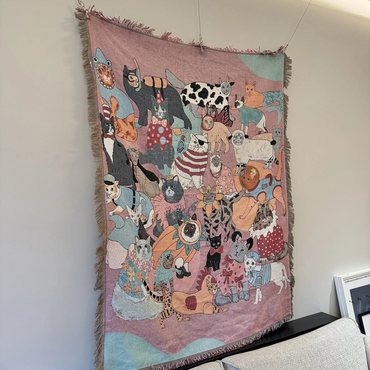 tapis vintage artisanal chats feuilles animaux portable printemps automne maison camping pique nique