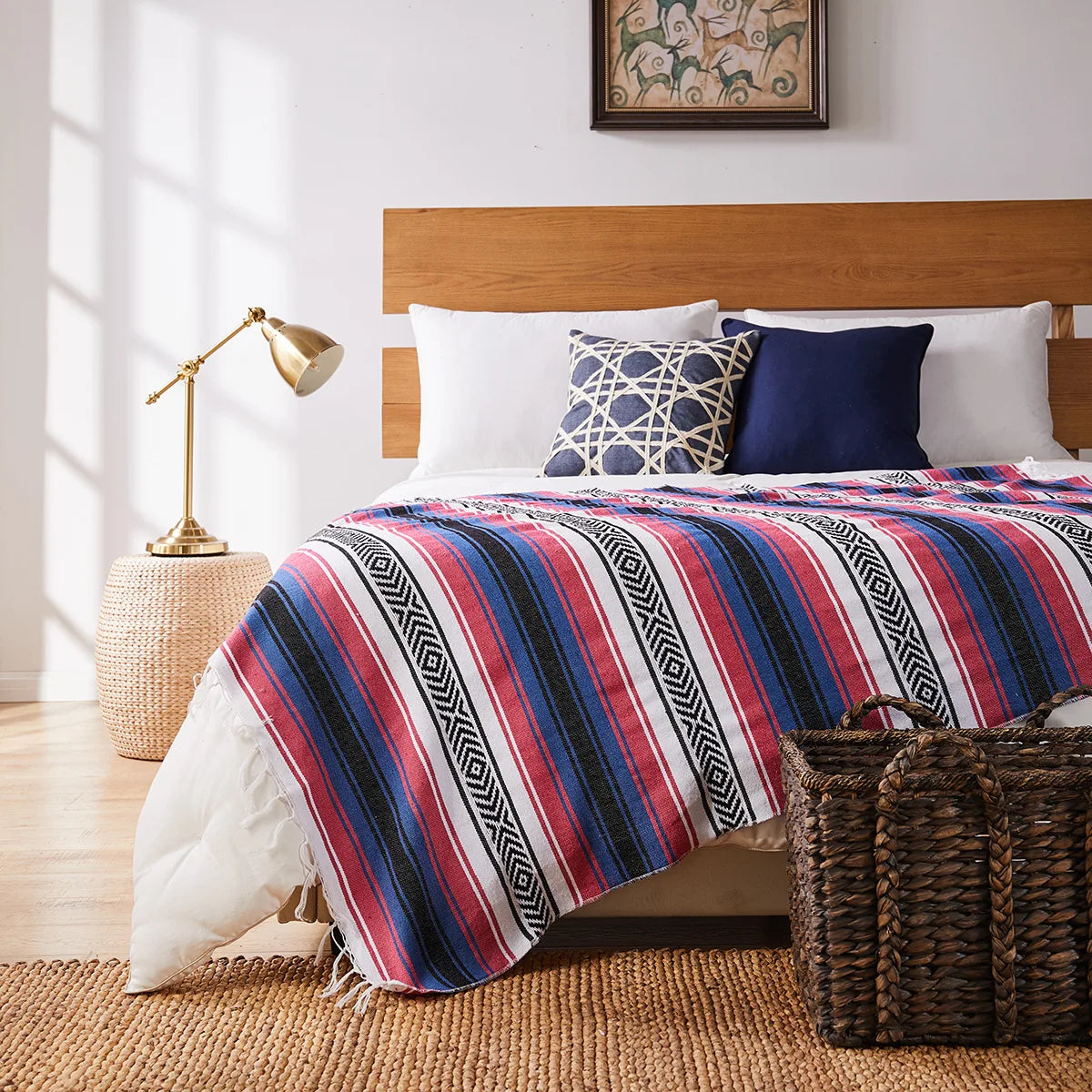 couverture plaid méditerranéen rayé multicolore portable pique nique voyage hospitalière maison avion