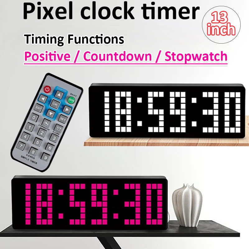 horloge numérique moderne horloge murale LED 12 24H télécommande noir blanc rose bleu vertPixels