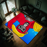 tapis gris noir blanc motif personnage moderne salon antidérapant résistant