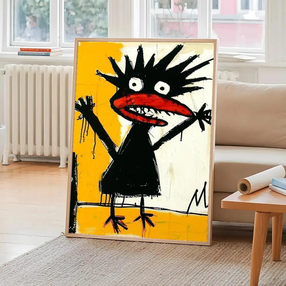 affiche art moderne pop dessin animé abstraite couleur noir jaune rouge self adhesive chambre