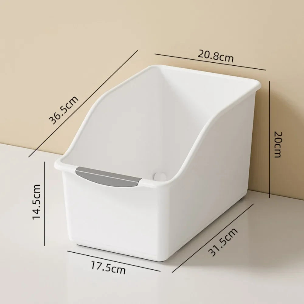 organisateur rangement moderne boîte tri plastique empilable compartiments multifonctionnels beige gris clair poignées bois