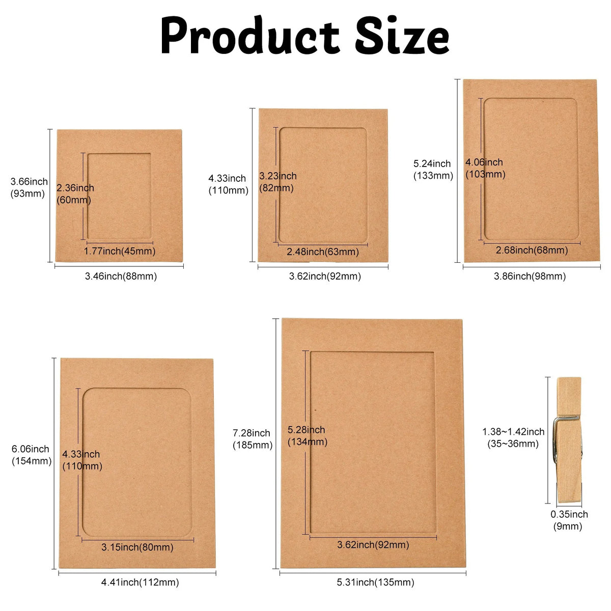 cadres photo papier kraft clips bois marron clair rustique minimaliste exposant photos scrapbooking