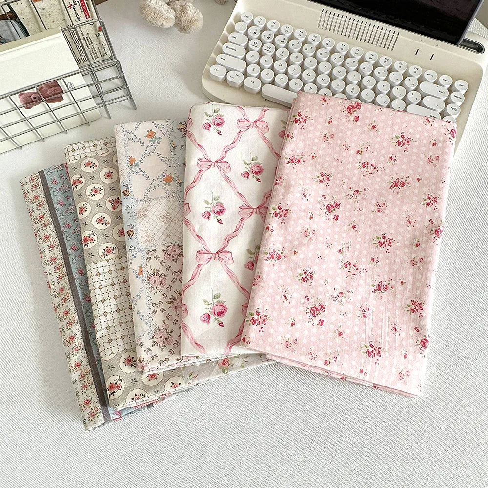 tissu popeline coton imprimé patchwork fleurs rubans carreaux vintage romantique blanc rose gris beige
