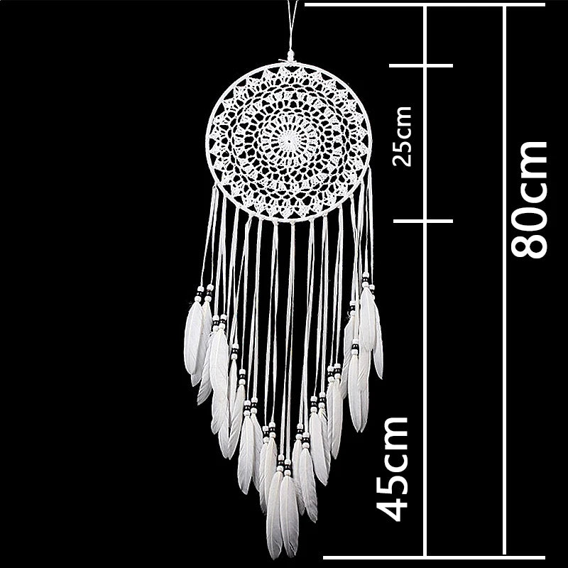 attrape rêves boho blanc crocheté motifs floraux tencel textile hauteur 80cm