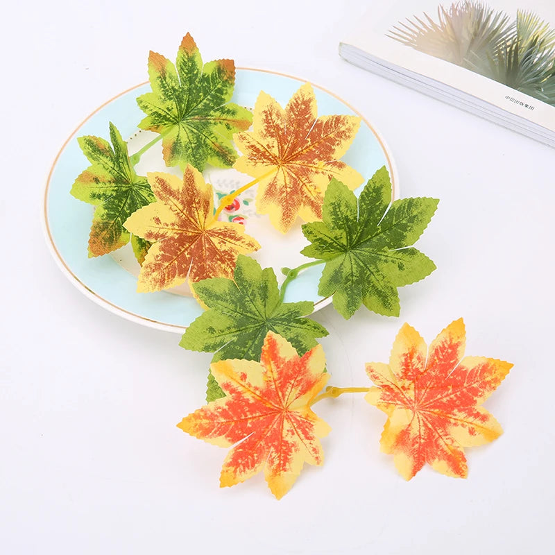 feuilles artificielles automne vert jaune orange marron veines naturel intérieur décoration mariage anniversaire exposé