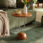 table d'appoint bois marron clair moderne pied central base circulaire portable multifonctionnelle rangement chambre