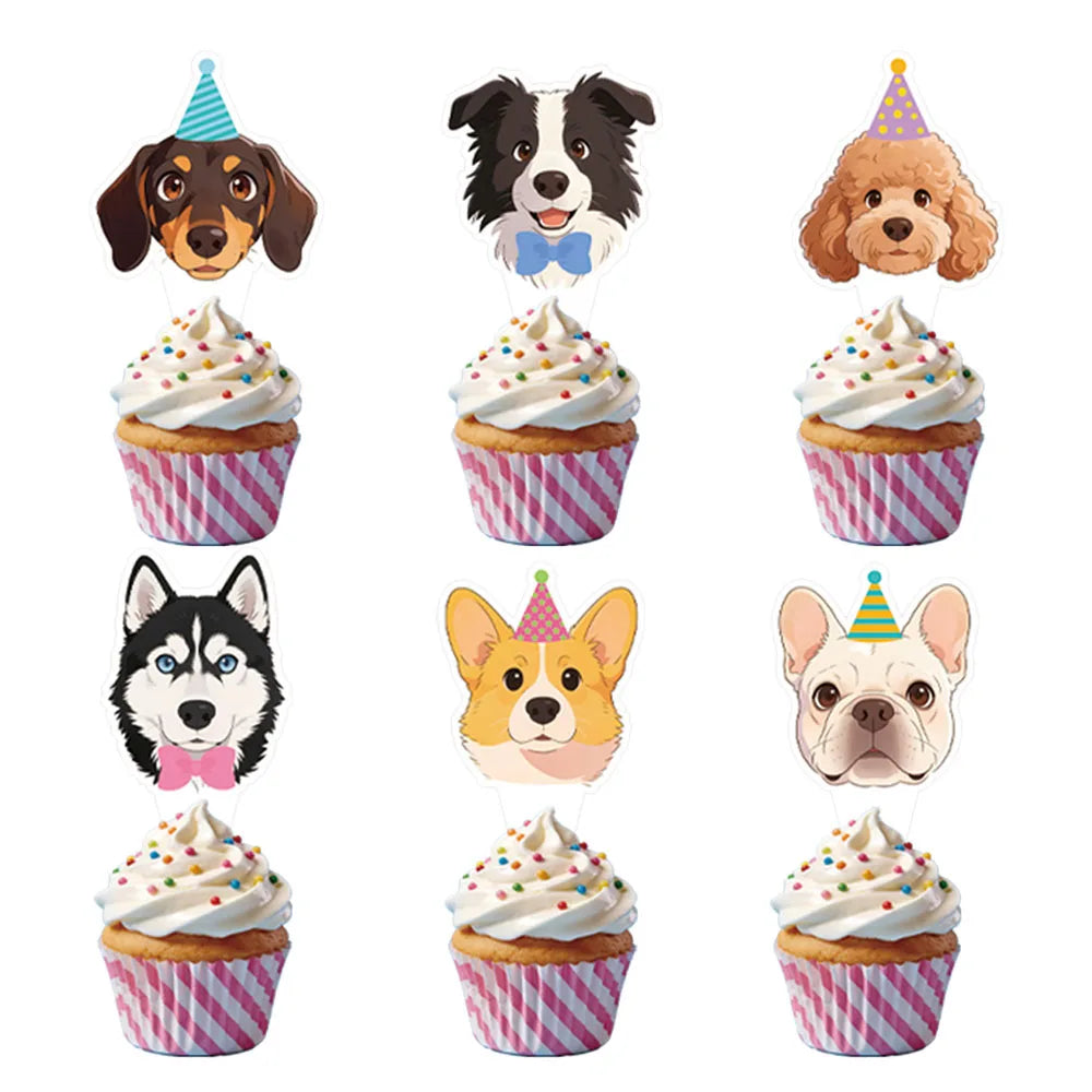 décoration anniversaire chien kit support gâteau toppers cupcakes bannière spirales fête enfant multicolore