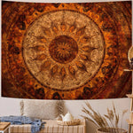 tapisserie bohème mandala orange marron chambre salon décoration murale ethnique scandinave