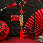 décoration murale pendentif chinois rouge doré knots figurines animales pompons artisanal festive