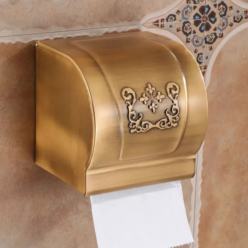 distributeur serviettes papier classique doré motifs floraux fixé adhésif salle bains