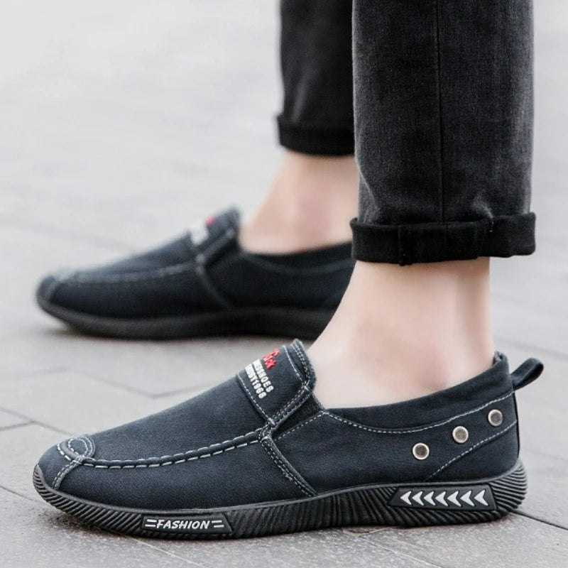 chaussures toile homme baskets décontractées mocassins bleu marine noir semelle souple antidérapante vintage