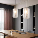 lampe suspendue moderne blanc gris texture dolomite câble ajustable led verre transparent chambre salon