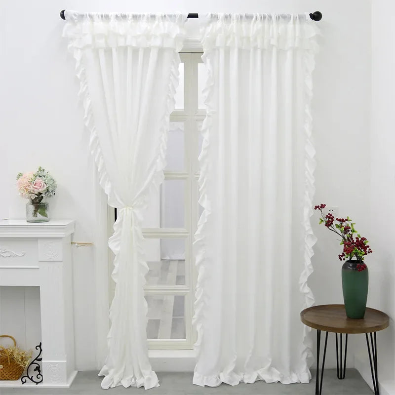 rideau blanc volants classique tubulaire translucide polyester balcon maison