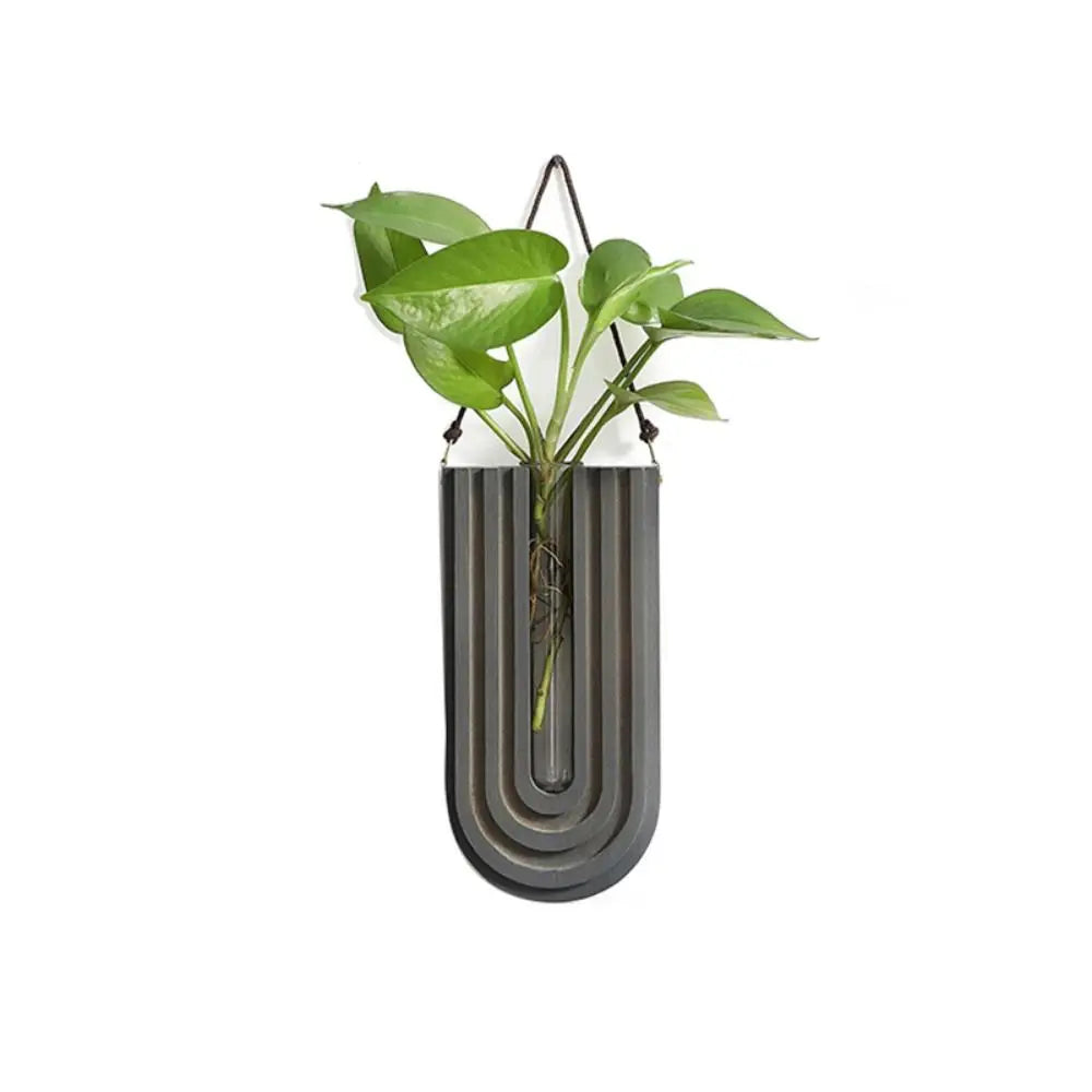 vase mural moderne bois motif ondulé noir gris noyer pendentif décoration murale plantes