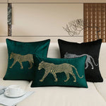 housse coussin brodée léopard velours élégante noir vert décorative maison voiture 45x45cm 30x50cm fixations