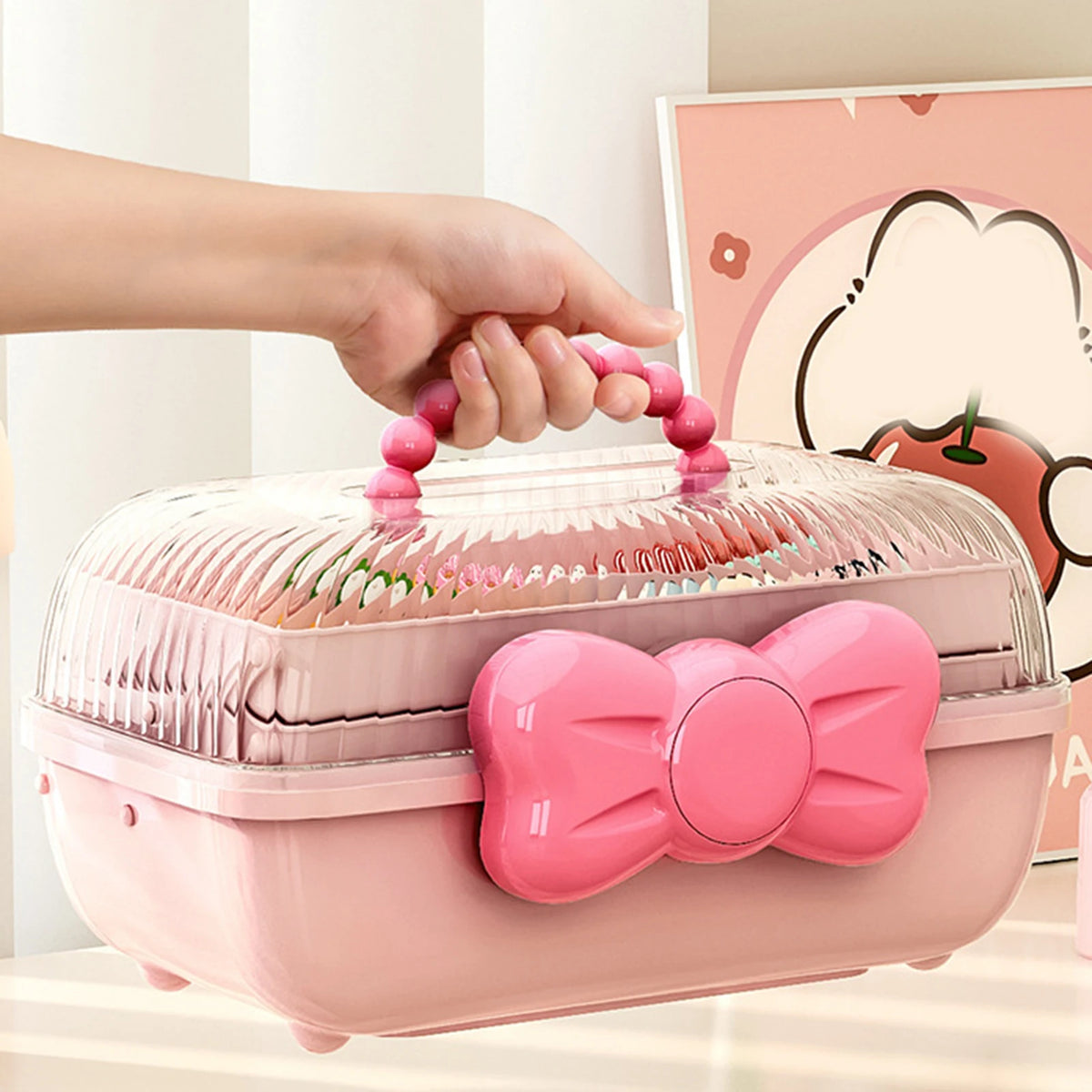 boîte rangement bijoux moderne portable poignée noeud papillon clips cheveux bagues bracelets enfants chambre