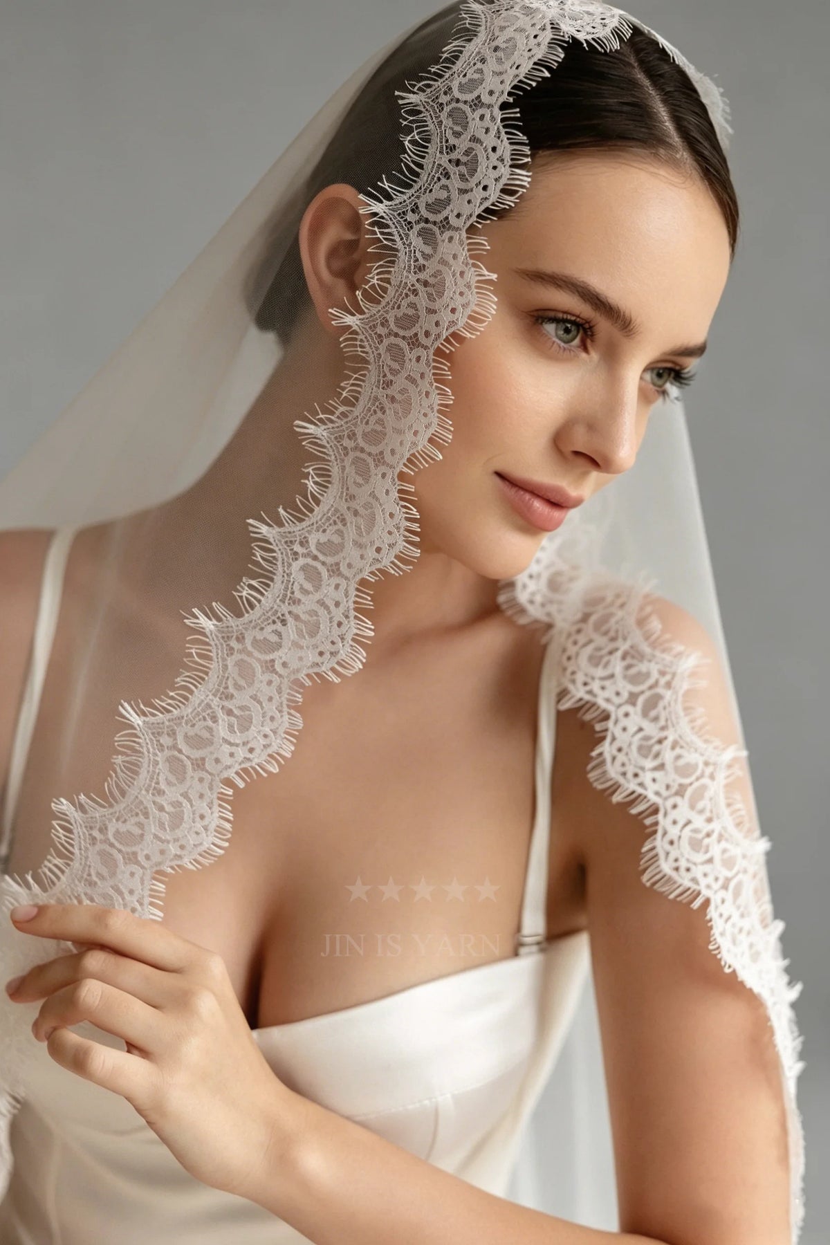 voile mariée blanc dentelle fine bord dentelle clips métalliques classique opacité monocouche