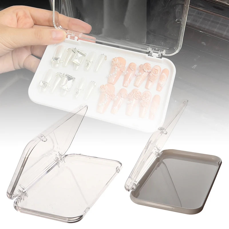 boîte rangement transparente moderne faux ongles diamants roses blanc rose clair miroir intégré salon