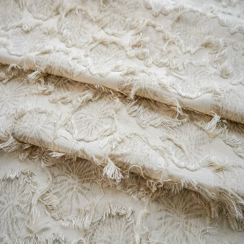 tissu coton jacquard fleurs pampilles beige clair textile rustique résistant automne hiver tissu brocart