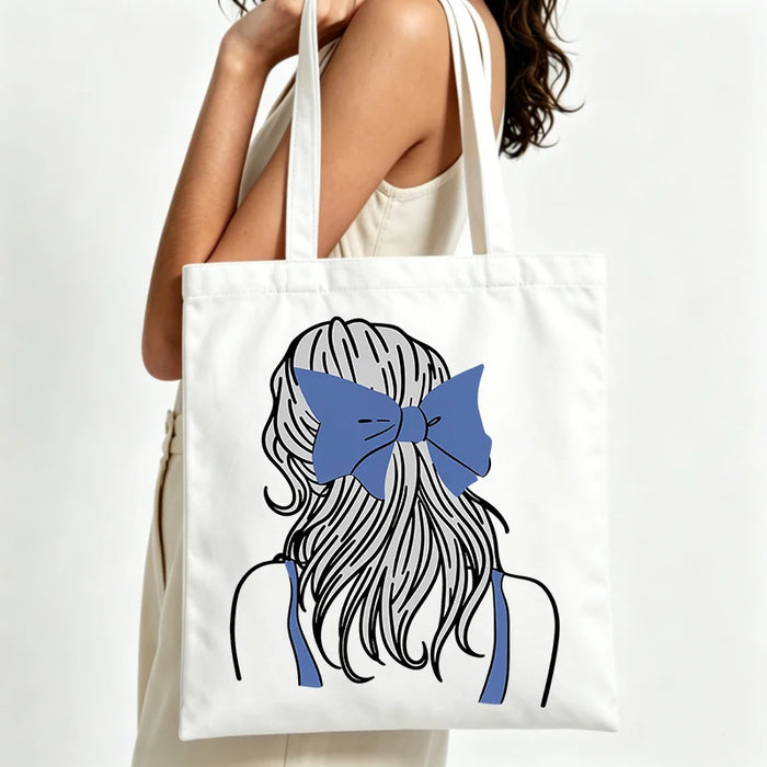 sac main toile blanc dessin cartoon nœud bleu moderne sans poches décontracté fourre tout