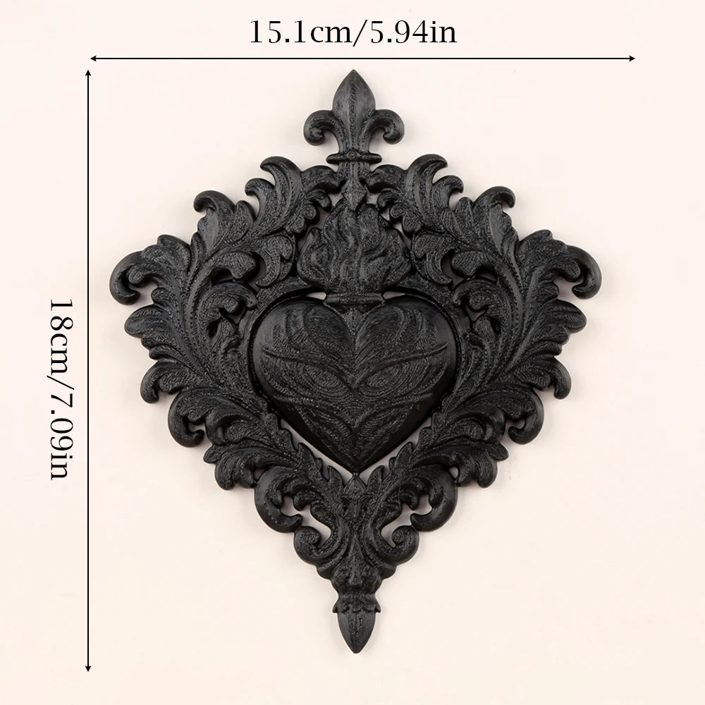 décoration murale baroque plaque ornements floraux cœur sculpté noir vis fixations maison
