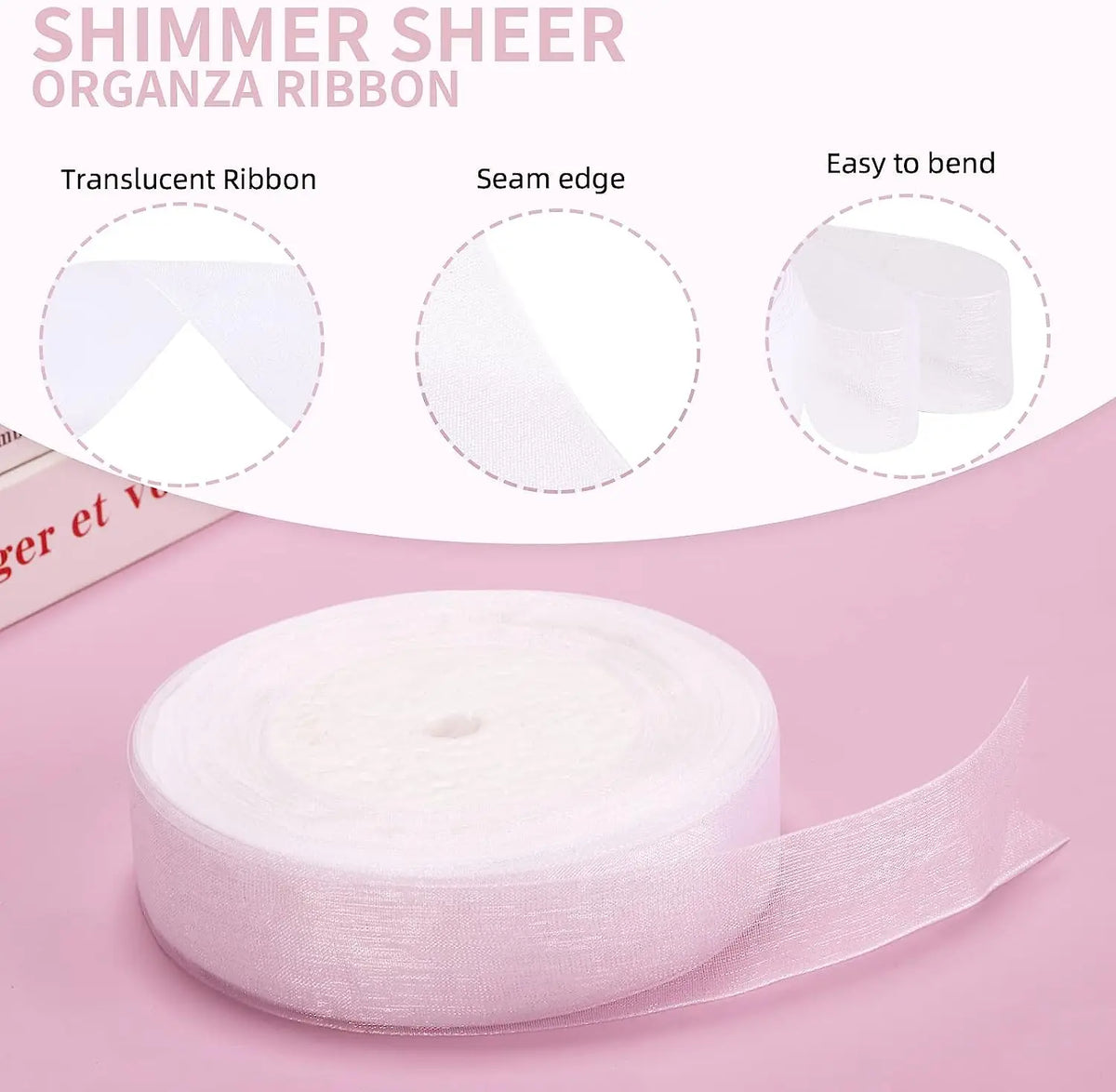 ruban organza blanc élégant délicat 10mm 15mm 20mm 25mm 38mm 52mm translucent emballage décoration