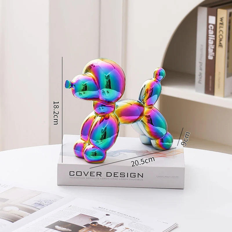 statues animaux compagnie chien or rouge bleu vert blanc rétro moderne