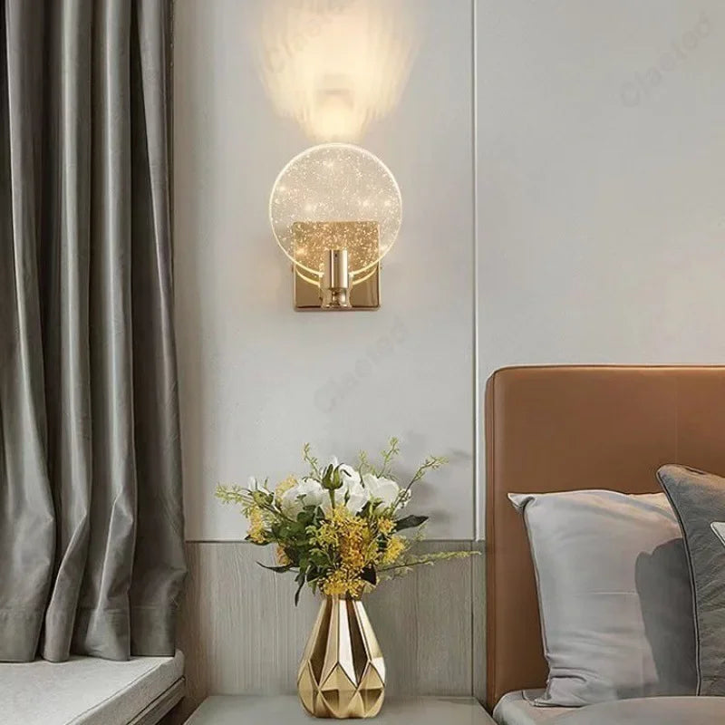 lampe murale moderne or transparent paillettes dorées led 13cm 16cm