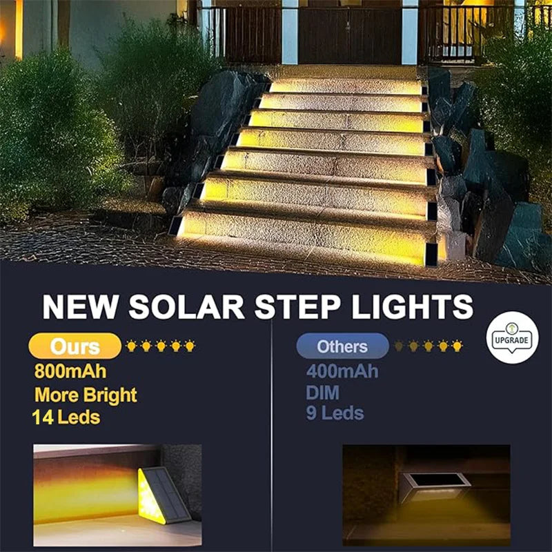 éclairage escalier solaire led sensor moderne noir blanc doré auto installationextérieur patio cour allée