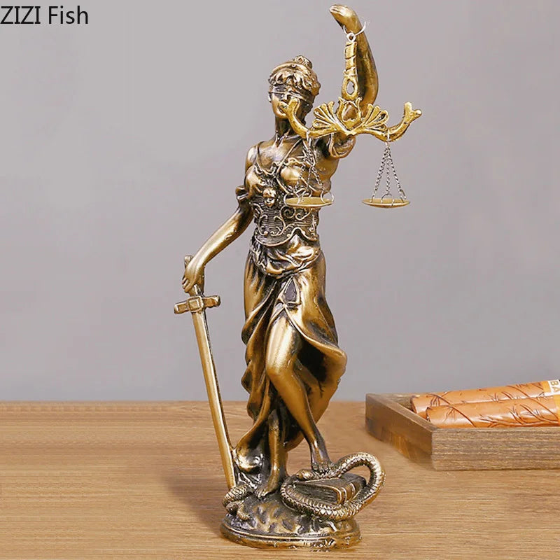 statue justice résine bronze doré décoration classique balance épée livre moderne chambre