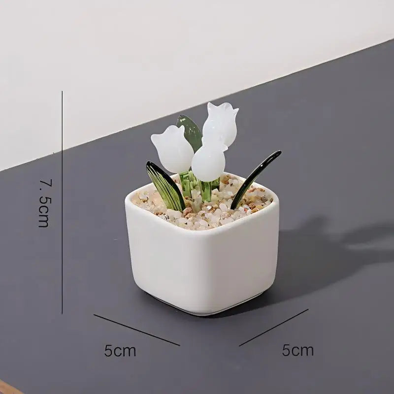 fleur artificielle tulipe moderne pot carré gravier blanc décoration maison minimaliste