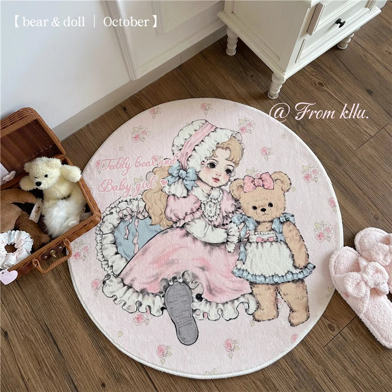 tapis doux polyester dessin animé fille ours roses rubans chambre bébé intérieur extérieur voyage