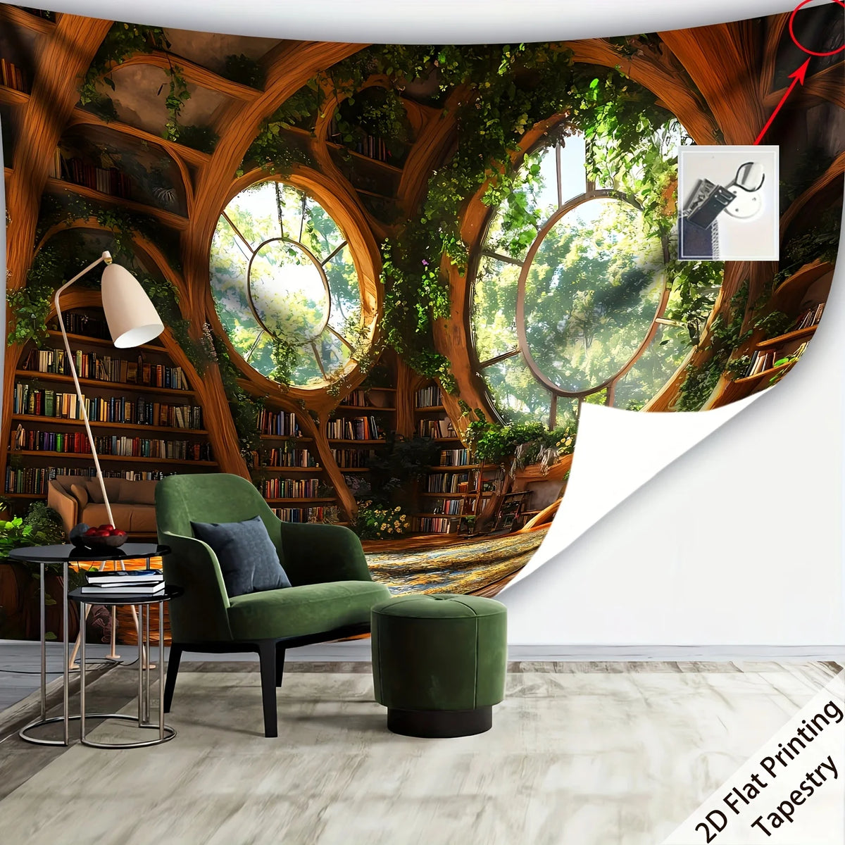 tapisserie murale scénique bibliothèque végétation moderne adhésif décoration maison chambre salon