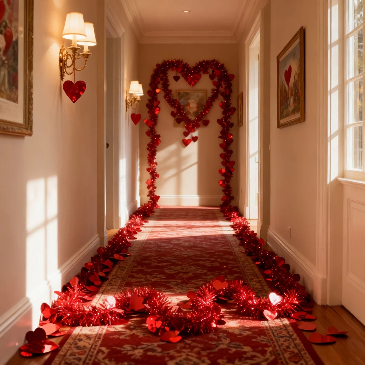 décoration festive tinsel brillant coeurs roses rouge anniversaire mariage saint valentin confettis ballons miroir
