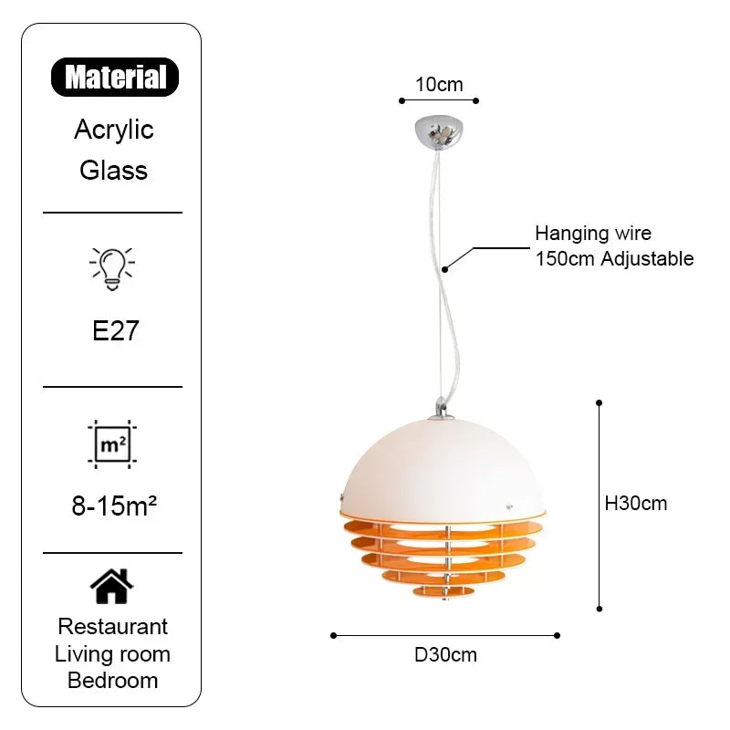 lampe suspendue moderne blanc orange 30x30cm led câble salon chambreôtel