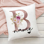 taie d'oreiller motif floral rose lettres initiales respectueux environnement moderne blanc