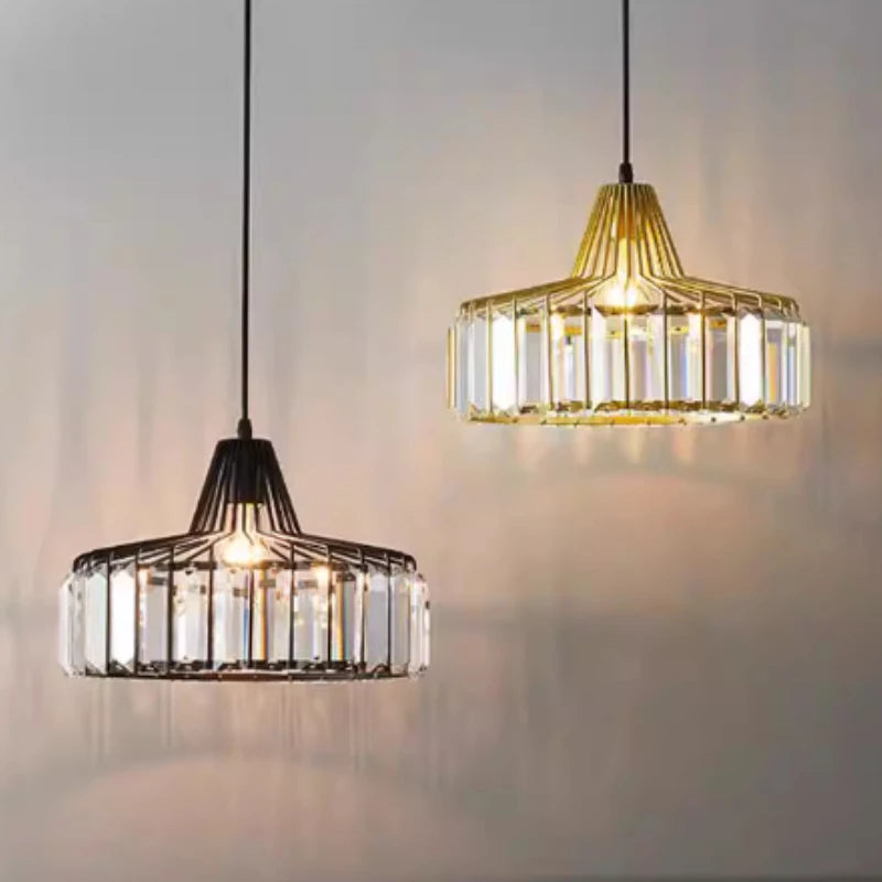 Suspension lumineuse moderne strass transparente noir doré élégante câble