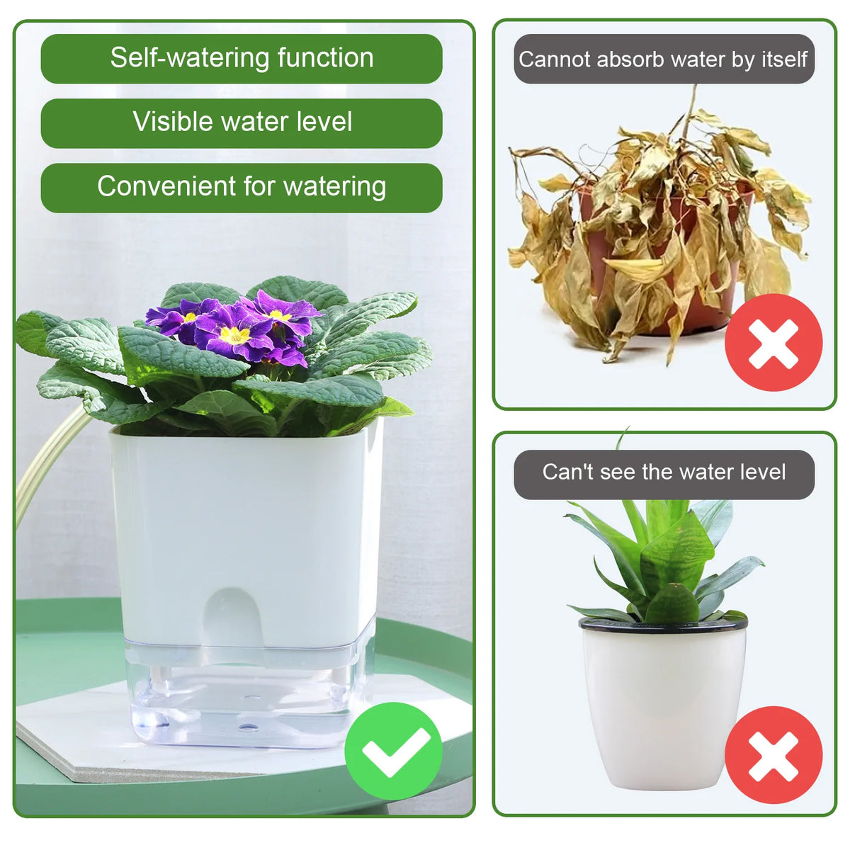 pots plantes auto arrosants blancs moderne grille drainage transparent minimaliste