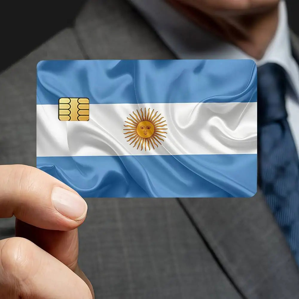 autocollants adhésifs drapeau argentin soleil doré carte crédit bleu blanc anti rayures pièces opaques