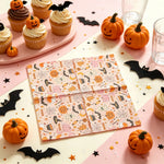 serviettes papier halloween fantômes citrouilles araignées rose clair orange noire festives table 33cm pack