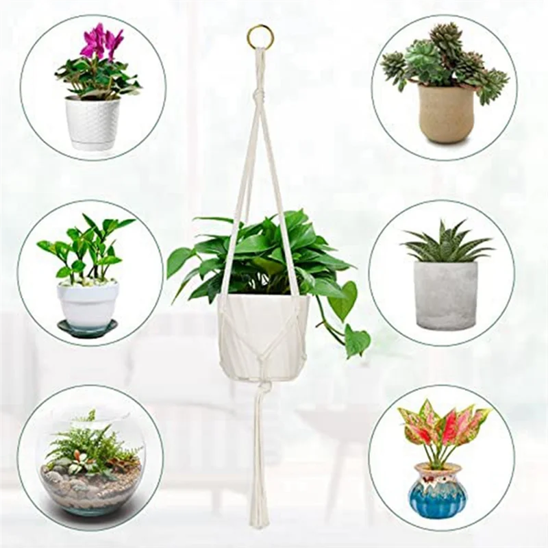 suspensions plantes tissage macramé pots géométriques bohèmes fleurs succulentes verte blanc crème