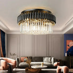 lustre led cristal noir doré moderne pendeloques transparentes barres verticales chambre restaurant