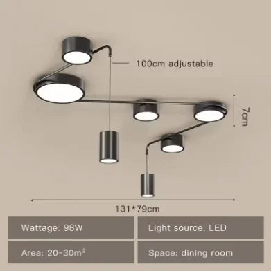 luminaire suspendu moderne minimaliste noir plusieurs lampes circulaire cylindrique plafonnier industrial